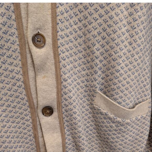 Tasso Elba Sweater Mens Large Beige Blue Cardigan Knit Preppy Grandpa - Size XL - Picture 6 of 7